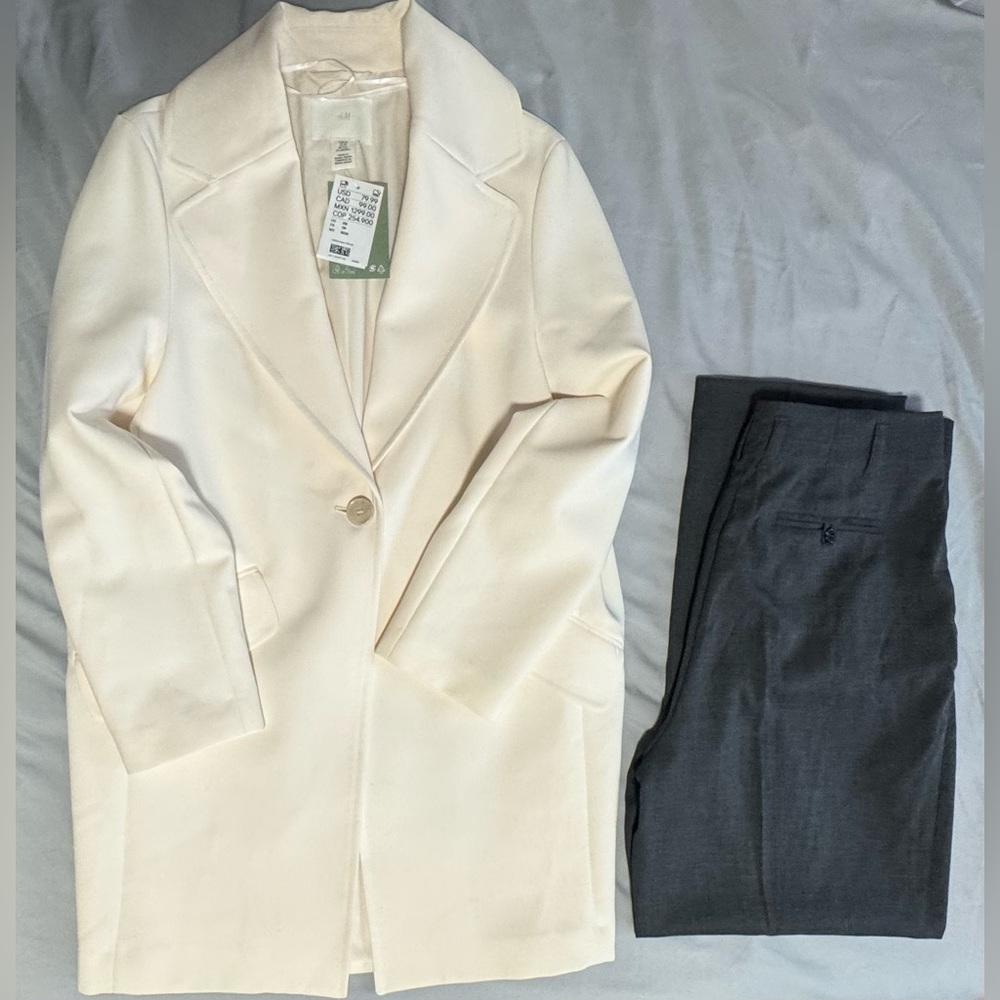 H&M Cream Longline Blazer Coat XS | NWT | Business Casual Light Academia Jacket - Picture 6 of 6